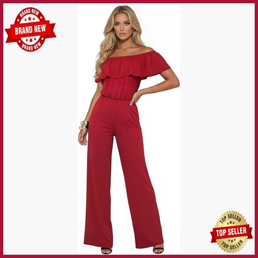 Lightweight Off Shoulder Jumpsuit Wide Leg Romper Stretchy 2X